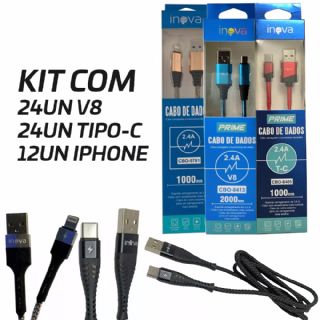 Kit 60 Cabos Inova 1m 24 V8 24 T-c 12 Compatvel Com  IPhone Atacado