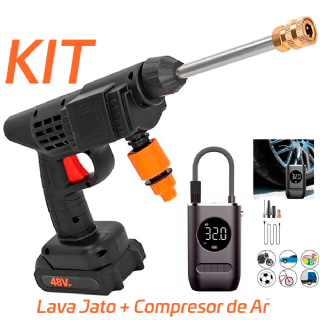 KIT Lava Jato Porttil+Compressor de Ar Sem Fio Recarregvel KELE394