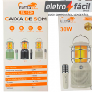 Caixa De Som 30W + Lampio+Microfone Para Camping Lanamento ELE393